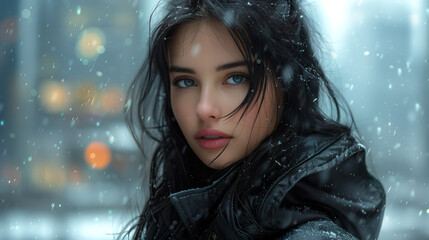 Obrazy na Plexi  Młoda kobieta w mieście w zimowy dzień