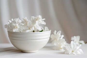 white flower in a white bowl - obrazy, fototapety, plakaty