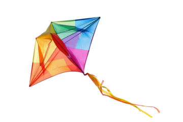 Multicolored kite flying, cut out - stock png.