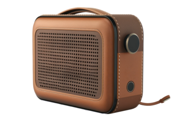 Wooden bluetooth speaker with dual drivers, cut out - stock png.