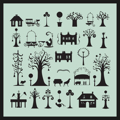 pattern with houses and trees