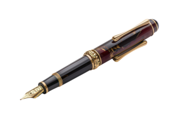 Luxury fountain pen with wood finish, cut out - stock png.