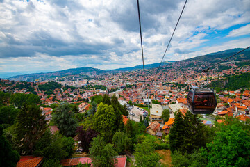 Sweeping View of Sarajevo's Landscape and Architecture from Trebević Cable Car, Bosnia and...