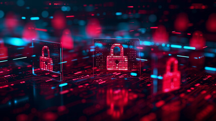 Obraz premium computer security neon padlock icon background