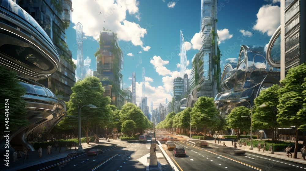 Aufkleber generative ai a digitally rendered cityscape highlighting smart city initiatives, interconnected dat