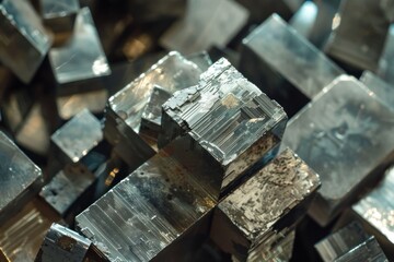 Close-up of pyrite crystals showcasing their natural cubic structure and metallic luster.