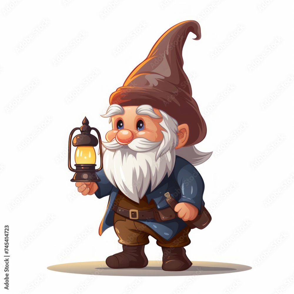 Aufkleber generative ai a lovable gnome wearing a pointed hat and holding a lantern, exploring inquisitively.