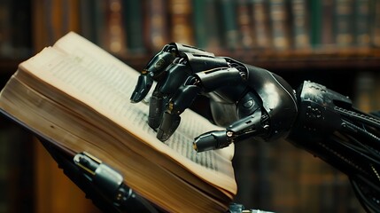 robot hand touching book