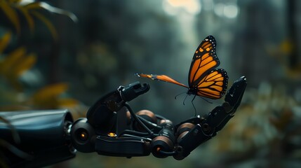robot hand with butterfly