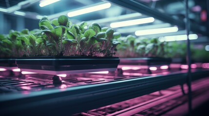 Generative AI A modern automated microgreen farm employing innovative technology for optimal cultivation. - obrazy, fototapety, plakaty