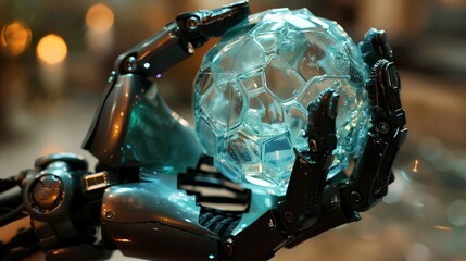 Fototapeta premium robot hand holding glass ball