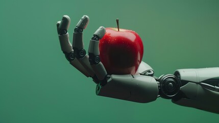 robot hand holding apple