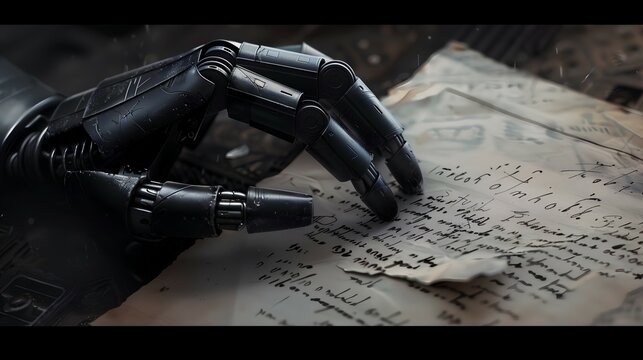 robot hand touching manuscript
