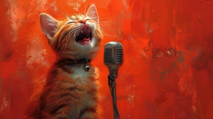 Yowling Kitty, Feline Microphone Mogul, Meowing at the Mic, The Cat's Got Talent.