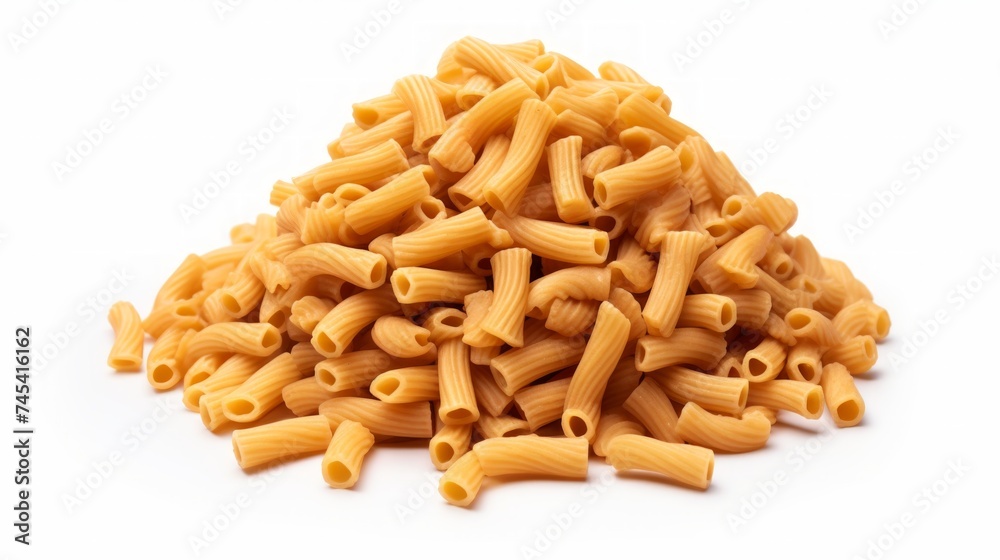 Poster a small pile of gemelli pasta showcased in a close-up realistic photo against a white background gen