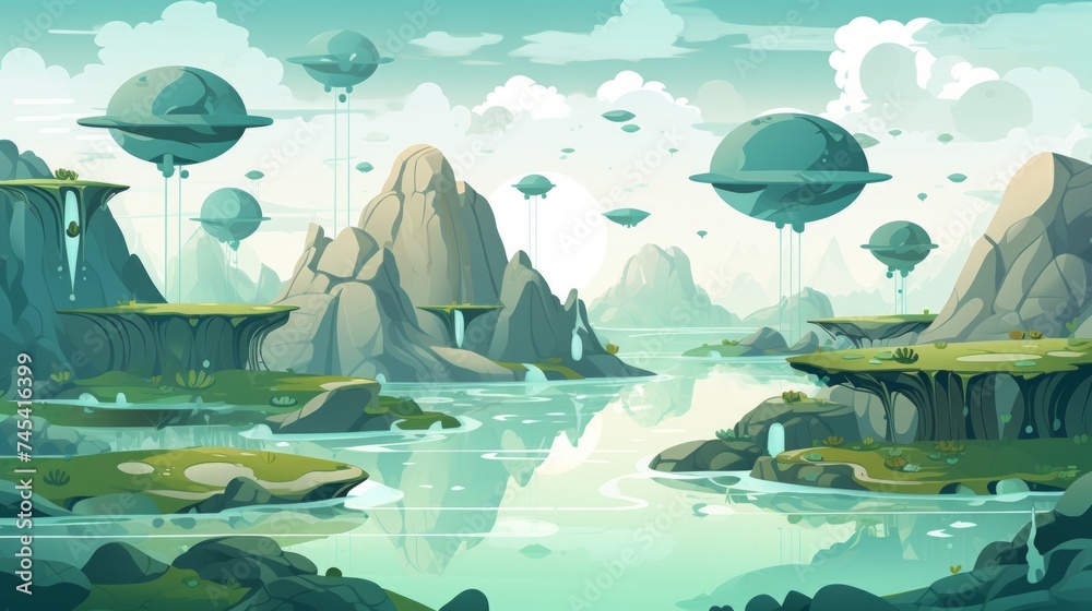 Poster generative ai a surreal, otherworldly landscape with floating islands.