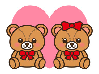 かわいいペアのテディベアのイラスト素材