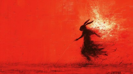 The Dancing Rabbit, A Whirlwind of Color, Rabbit in Motion, Dancing Through the Red.