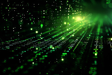 Binary matrix background. Falling digits on dark backdrop. Running random numbers. Abstract data concept. Blue futuristic cyberspace.