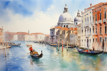 Venice Grand Canal in Italy, watercolor paint