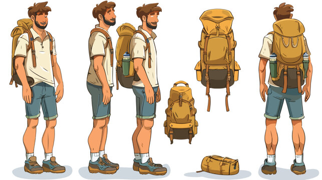 Man With Backpack Hiking Activity Image Vector Illustration