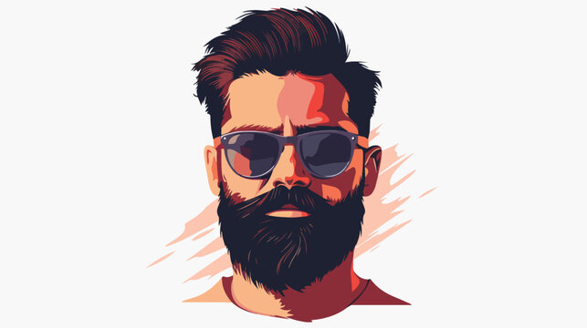 Man With Beard and Sunglasses Over White Background.