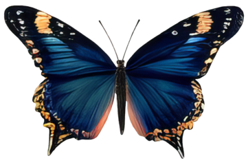 Butterfly isolated on transparent background, png Monarch butterfly with wings Digital illustration with grainy texture effect