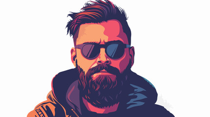 Man With Beard and Sunglasses Over White Background.