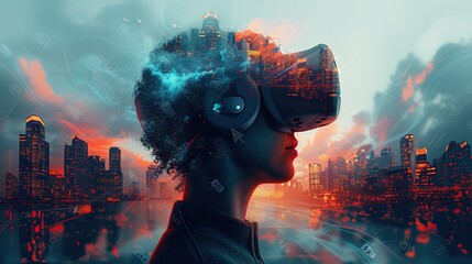 Merging Realities with Futuristic VR, Generative AI, metaverse, futuristic virtual world, technology, 