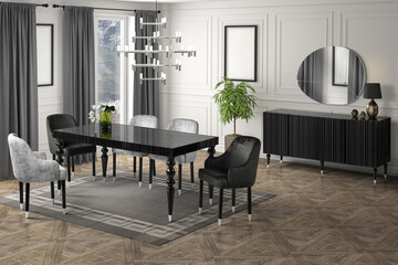 3D rendering . classic dining room .classic interior
