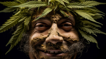 Smiling Face of Cannabis. Portrait of a Marijuana Enthusiast. Legal and Happy