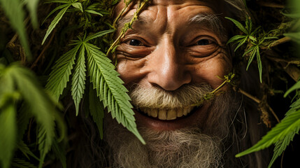 Smiling Face of Cannabis. Portrait of a Marijuana Enthusiast. Legal and Happy