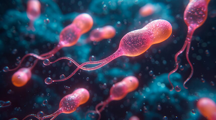 Exploring the World of Microscopic Life.  Understanding Spermatozoa Health - obrazy, fototapety, plakaty