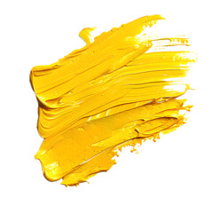 yellow stroke of thick paint texture isolated on transparent background