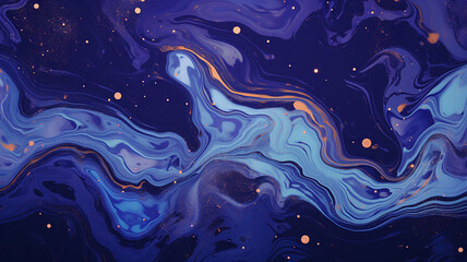 Marbled blue abstract background. Liquid marble pattern