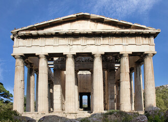 The Temple of Hephaestus, (Theseion), is a Doric peripteral temple in the ancient Agora of Athens, Greece, atop the Agoraios Kolonos hill, it is one of the best preserved ancient Greek temples