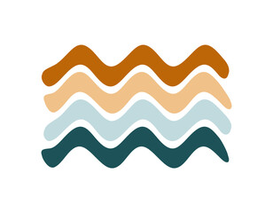 Abstract artwork in boho style. Colored waves on white background. Minimalistic design illustration. For interior decor, cushions, art prints