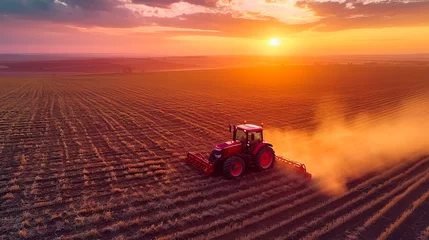 Foto auf Acrylglas Tractor in the Fields. Farming Landscape © EwaStudio