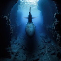 Military submarines dive at the bottom of sea trenches traveling the surface of the seas and oceans to maintain the security of the country. Generative Ai