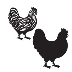 Elegant Hen Silhouette Vector - Minimalistic Poultry Farm Collection, Rural Charm: rooster, Hen and Chicken Outlines - Agriculture Vector Illustrations, Graceful Hen Silhouette, Cock silhouettes