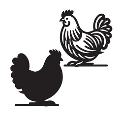 Elegant Hen Silhouette Vector - Minimalistic Poultry Farm Collection, Rural Charm: rooster, Hen and Chicken Outlines - Agriculture Vector Illustrations, Graceful Hen Silhouette, Cock silhouettes