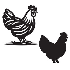 Elegant Hen Silhouette Vector - Minimalistic Poultry Farm Collection, Rural Charm: rooster, Hen and Chicken Outlines - Agriculture Vector Illustrations, Graceful Hen Silhouette, Cock silhouettes