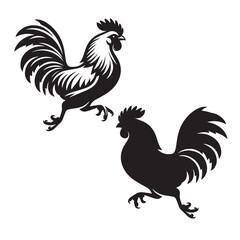 Elegant Hen Silhouette Vector - Minimalistic Poultry Farm Collection, Rural Charm: rooster, Hen and Chicken Outlines - Agriculture Vector Illustrations, Graceful Hen Silhouette, Cock silhouettes