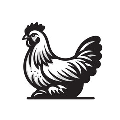 Elegant Hen Silhouette Vector - Minimalistic Poultry Farm Collection, Rural Charm: rooster, Hen and Chicken Outlines - Agriculture Vector Illustrations, Graceful Hen Silhouette, Cock silhouettes
