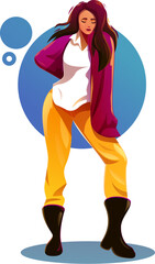 fashionable girl in a spectacular pose, vector illustration
