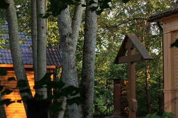 Church in the woods with trees