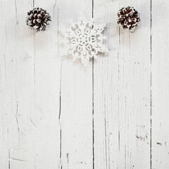 Beautiful Christmas Ornaments With White Wooden Background Copy Space