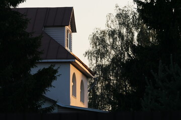 village house in the sunset