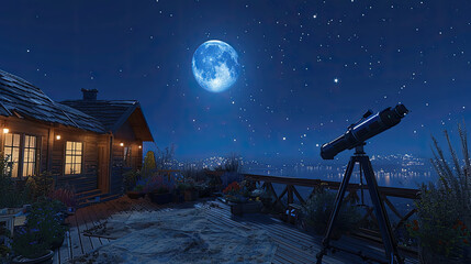Starry Night Observing: Telescope and Star Map at the Observatory - obrazy, fototapety, plakaty
