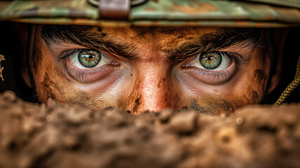 Close-Up of World War Soldier in Trench